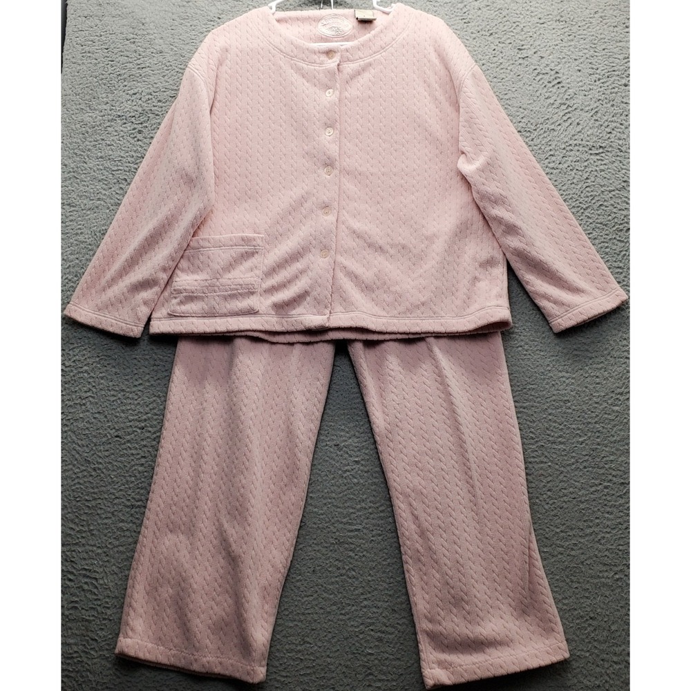 Vtg Laura Ashley Loungewear 2 Piece Pajama Set Womens Large Pink Soft‎ Fleece